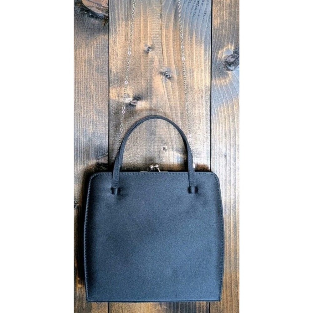 Ann Taylor Vintage Black Satin Kiss Lock Convertible Evening Bag Clutch